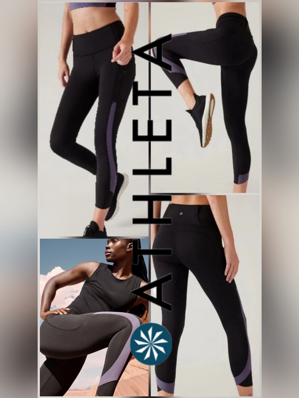 NWT Athleta Ultimate Stash Colorblock  Craft 7/8 Tights In Black & Purple